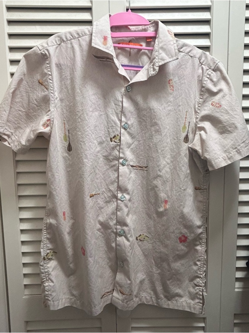 Tori Richard Light Pink Striped Short-Sleeve Printed Button-Up Shirt